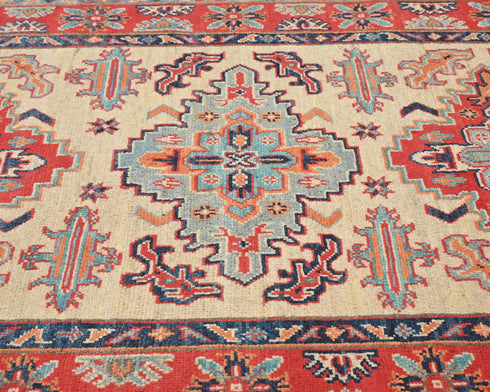 3x5 Beige Kuba Afghan Hand Knotted Wool Area Rug